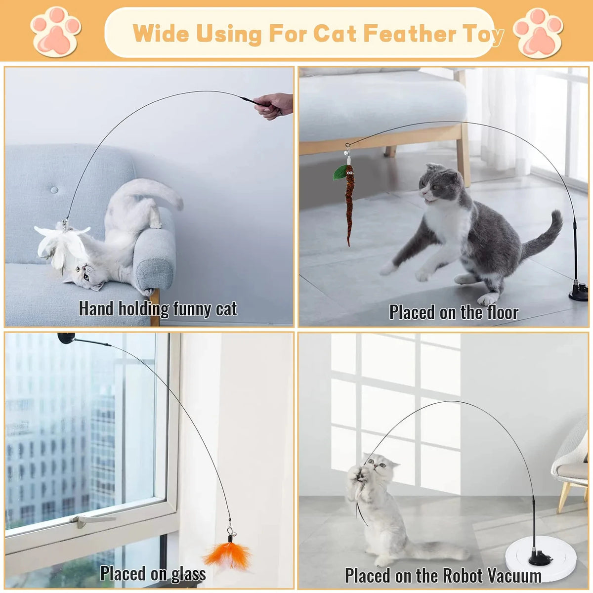 Interactive Cat Feather Toy – Suction Mount, Bounce-Back Play