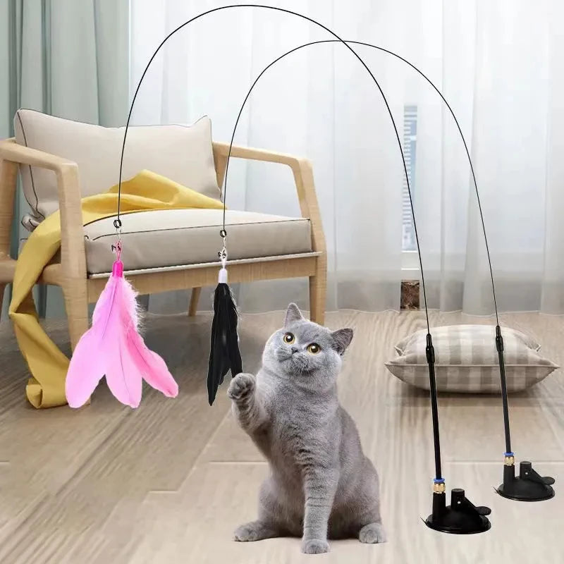 Interactive Cat Feather Toy – Suction Mount, Bounce-Back Play