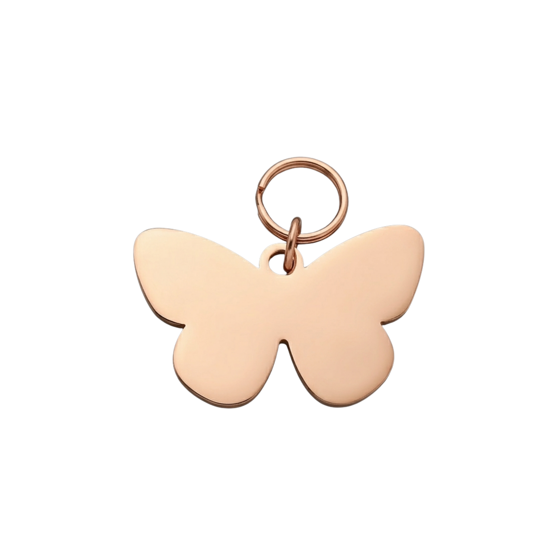 Butterfly pet ID tag in rose goldtone stainless steel, customizable name tag for dogs and cats