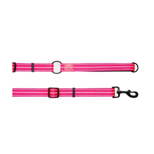 EEZY-6 Reflective Dog Leash – 6-in-1 Adjustable, Neon Pink